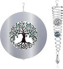 ISEO Tree of Life Wind Spinner Outdoor and Gazing Ball Set, Metal Yard and Garden Decoration, Weather-Resistant Wind Spinners for Outdoor, 6.5" Cool Garden Décor, Perfect Wind Spinner Gift by GreenHaven Gardens
