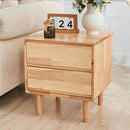 Modern Solid Wood Nightstand with Drawers - Mid Century Modern 2 Drawer Natural Wooden Small Narrow Nightstand Bedside Side End Table with Storage for Living Room Bedroom, 15.7" D x 17.1" W x 19.6" H by CozyNest Decor
