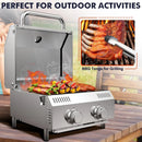 Llamaviva 2 Burners Tabletop Gas Grill, 20,000 BTUs Portable Stainless Steel Propane Grill with Legs for Tailgating, Outdoor Patio Backyard Camping, and RV Trips - food clip by GreenHaven Gardens