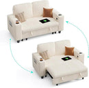 LINSY HOME Loveseat Sofa with Pull Out Couch Chaise: 2-in-1 Convertible 2 Seater Sofa with USB Charging & Cup Holders, Comfy Plush Corduroy Love Seat for Small Spaces Living Room Apartment, Beige by CozyNest Decor