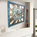 The Gears Clock 24'' Inch Square Real Moving Gear Wall Clock Vintage Industrial Oversized Rustic Farmhouse (Ocean Blue) by CozyNest Decor