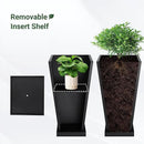 Tall Metal Planter 26" H - 2 Pack, Tall Planters with Removable Insert Shelve & Saucer Trays, Metal Outdoor Planters for Porch, Garden, Patio, Yard(Black) by CozyNest Decor