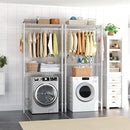 Over Washer and Dryer Shelves,2 Tier Adjustable Height Wire Shelving Laundry Room Storage Organization Clothes Drying Rack with Hanger Rod&Hooks,Space Saving Organizers Shelf,White by CozyNest Decor
