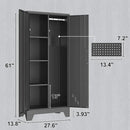 Metal Storage Cabinet with Locking Doors, 61" Tall Garage with Hanging Rod, Broom Closet, Freestanding Bathroom Storage Cabinet, Cleaning Tool,Black by CozyNest Decor