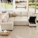 Belffin Modular Sectional Sleeper Sofa with Pull Out Bed U Shaped Sectional Sofa Couch with Storage Ottoman Velvet Covertible 7-Seater Sofa for Living Room Beige by CozyNest Decor