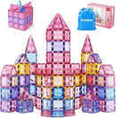 Pink Castle Magnetic Tiles for Kids Ages 3-8, 3D STEM Toys with Sparkling Building Blocks, Creative Educational Gift for Boys and Girls, Preschool Learning Toys for Birthday by TinyTreasures Baby Boutique