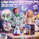 Rocket Bubble Machine for Kids with Lights, 360° Rotating Bubble Blower Toy with 10 Refill Solutions, Bubble Maker for Toddlers, Fun Outdoor Party Gift for Boys & Girls Blue by TinyTreasures Baby Boutique