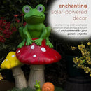 Alpine Corporation ZEN390SLR-L Frog on Mushroom Statue with LED Lights, Solar-Powered LED Frog Garden Statue, 24" H, Green by GreenHaven Gardens