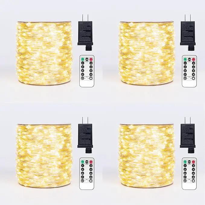 Fairy Lights Plug in,4Pack 100FT 300 LEDs Waterproof Led String Lights,Twinkle Light with 8 Modes Remote for Outdoor Indoor Christmas Wedding Birthday Garden Party Decorations,Warm White