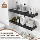 Fun Memories Floating Shelves for Wall 36 Inches, Wood Shelves with Invisible Bracket, 10" Deep Shelves Wall Mounted, Large Wood Floating Shelves for Living Room Bathroom, Black, Set of 2 by CozyNest Decor