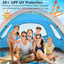 WhiteFang Beach Tent Anti-UV Portable Sun Shade Shelter for 3/4/6/8 Person, Extendable Floor with 3 Ventilating Mesh Windows Plus Carrying Bag, Stakes and Guy Lines by TinyTreasures Baby Boutique
