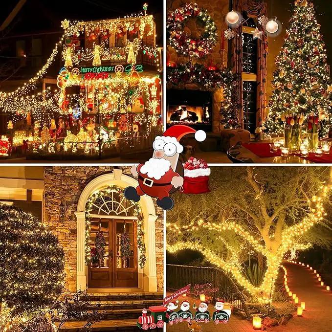 6 Pack 600 LED Solar String Lights for Outside, Solar Christmas Lights Outdoor Waterproof, Green Wire Twinkle Light with 8 Lighting Modes for Xmas Tree Wedding Party Garden Decorations (Warm White), photo 8 of 9
