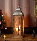 Large Farmhouse Wooden Metal Lantern Set of 2, Rustic Decorative Floor Candle Lanterns, Indoor/Outdoor Hanging Lanterns for Home Decor (No Glass) by CozyNest Decor