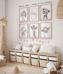 Personalized Safari Animals for Baby Girls Nursery Bedroom Unframed Set of 6 Poster Prints, Personalized Name Pink Purple Flowers Wall Art Decor New Baby Gift Present, Elephant Giraffe Panda Zebra Lion (12x16) by TinyTreasures Baby Boutique