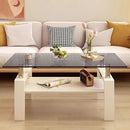 Glass Coffee Table Rectangle Living Room Center Table, with Gray Tempered Glass Tabletop and White MDF Layer,for Living Room and Office, Gray+White by CozyNest Decor