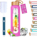 Aqulea Glass Water Bottles 32 Oz with Silicone Sleeve - BPA Free Reusable Wide Mouth Glass Motivational Water Bottles with Fruit Infuser – Leak Proof Borosilicate Water Bottle with Time Marker (Rose) by CozyNest Decor
