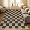 Lahome Checkered Easy Jute Area Rug, 5x7 Outdoor Patio Rug Washable Carpet for Living Room Checkerboard Indoor Outdoor Carpet, Farmhouse Geometric Non Slip Black Mat for Backyard Dining Room by CozyNest Decor