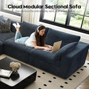 157.5" Cloud Couch Modular Sectional Sofa for Living Room,Modern Sofa with Deep Seat，L-Shape Boneless Couch with Ottoman,Comfy Upholstered Corduroy Couches for Apartment, Studio, Office,Bedroom，Blue by CozyNest Decor
