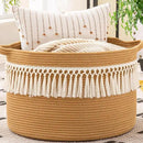KAKAMAY Large Blanket Basket (20"x13"),Woven Baskets for storage Baby Laundry Hamper, Cotton Rope Blanket Basket for Living Room, Laundry, Nursery, Pillows, Baby Toy chest (Brown Fringe) by GreenHaven Gardens