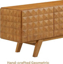 NTC Sapa Mid-Century Modern Solid Wood TV Stand 4-Door Media Console with Carved Geometric Fronts for TVs up to 75", Effortless Assembly, Teak Look by CozyNest Decor