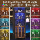 Corner Bar Cabinet with Power Outlet, 5-Tier Corner Wine Cabinet with Led Strip and Glass Holder, Industrial Tall Liquor Cabinet Bar Wine Rack for Home, Rustic Brown by CozyNest Decor