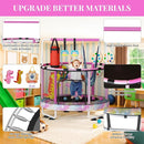 LAMERGE 55" 7-in-1 Round Trampoline for Kids Boys & Girls Ages 1-8, Indoor & Outdoor Trampoline for Fun, Adjustable Height Handrail ＆ Enclosed Safety Net ＆ Durable Designs for Toddlers Children by TinyTreasures Baby Boutique