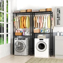 Over Washer and Dryer Shelves,2 Tier Adjustable Height Wire Shelving Laundry Room Storage Organization Clothes Drying Rack with Hanger Rod&Hooks,Space Saving Organizers Shelf,Black by CozyNest Decor