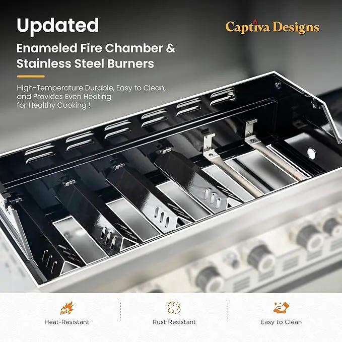 Captiva Designs 6-Burner Propane Gas BBQ Grill with Side Burner & Porcelain-Enameled Cast Iron Grate and Plate for Outdoor Barbucue Events, 52,000 BTU Output,740 SQ.IN. Cooking Area，Heavy Duty, photo 4 of 9