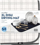 S&T INC. Dish Drying Mat XL, 18” x 24”, Absorbent Microfiber Kitchen Counter Mat, Dish Drying Pad for Dishes, Utensils, Pots and Pans, Extra Large, Stitched Plaid by CozyNest Decor