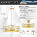 16” 4-Light Modern Crystal Chandeliers Gold Dinning Room Light Fixture, Round Pendant Light Kitchen Island Chandelier, Flush Mount Ceiling Light for Living Room Entryway Bedroom Foyer