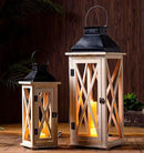 TIMRIS Large Wooden Candle Lanterns Decorative Set of 2, Rustic Farmhouse Whitewash Floor Lanterns, Indoor/Outdoor Hanging Lanterns for Home Decor (No Glass) by CozyNest Decor