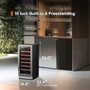 Ca'Lefort 15 Inch Wine Fridge, 33 Bottle Wine Cooler Refrigerator, 40-65°F Wine Refrigerator Glass Door, 3 LED Wine Fridge, Built-in or Freestanding Wine Fridge for Home/Bar/Kitchen (3.0 cu.ft) by CozyNest Decor