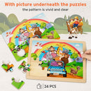 SYNARRY Large Animals Wooden Puzzles for Kids 4 in 1 Gift Box(12.2 * 9.4 in) - FSC Certified, Jigsaw Puzzles for Toddlers 3-5, Puzzles for Kids Ages 4-6, Wood Toys Gifts for 3 4 5 Year Old Boys Girls by TinyTreasures Baby Boutique