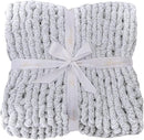 Bigacogo Chunky Knit Throw Blanket for Couch, 40x80 inches, 100% Hand Knitted with Thick Jumbo Chenille Yarn, Cozy Soft Large Rope Knot Cable Crochet Blankets for Sofa Bed Living Room, Light Grey by CozyNest Decor