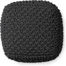 Casafield Square Pouf Ottoman, Black - 18.5" W x 18.5" D x 14.5" H Cotton Knit Foot Stool - Boho Floor Pouffe for Living Room, Bedroom, Home Office by CozyNest Decor