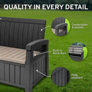 EconoHome 3 Seat Outdoor Storage Bench with Rain Cover - 90 Gallon Capacity - Weatherproof Resin Bench for Patio, Porch, Garden, Yard, Pool Area - Furniture for Pool Accessories, Gardening Tools by CozyNest Decor