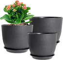 9/8/7.5 inch Plant Pots, Set of 3 Modern Decorative Plastic Planters with Drainage Holes and Tray, Flower Pots for Indoor Outdoor Plants, Black by CozyNest Decor