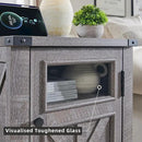 JXQTLINGMU Farmhouse End Table with Charging Station, 18'' Rustic Nightstand with Barn Door & Adjustable Shelf, Wooden Sofa Side Table with 3-Tier Storage for Living Room, Bedroom, Gray by CozyNest Decor