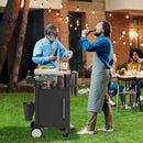 KEIKI Outdoor Grill Cart with Storage and Wheels, Rolling BBQ Prep Table with Spice Rack, Hooks, and Side Handles, Black Metal Bar Cart for Patio Kitchen and Grilling Accessories by CozyNest Decor
