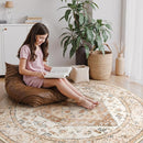 Lahome Boho Round Rugs - 4Ft Washable Non-Slip Small Round Area Rug Throw Lightweight Round Nursery Carpet Kids，Oriental Distressed Print Kitchen Mat for Bedroom Entryway Bathroom Living Room by TinyTreasures Baby Boutique
