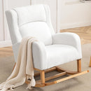 Rocking Chair Nursery, Nursing Rocking Chairs for Mom Nursery, Comfy Wingback Glider Rocking Armchair with Foot Rest and Side Pocket for Nursery Living Room Bedroom, Teddy White by TinyTreasures Baby Boutique