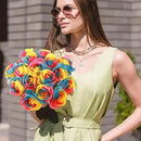 Rainbow Fake Roses Artificial Flowers - 10 Pcs Fake Artificial Roses Silk Flowers with Stems for Home Wedding Hotel Office Centerpiece Decor（Rainbow2） by CozyNest Decor