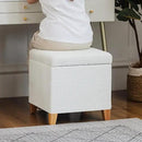 Adeco 18 Inch High Faux Fur White Cube Ottoman Storage, 3D Embossed Velvet Chair Foot Stools, Upholstered Vanity Stool with Hinged Lid, Solid Wood Legs by CozyNest Decor