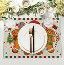Gingerbread Man Christmas Placemats Set of 4 Candy Cane Xmas Seasonal Holiday Linen Table Mats Red Green Orange Winter Washable Place Mats for Party Kitchen Dining Outdoor Indoor Decor by CozyNest Decor