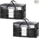 TAILI Extra Large Moving Bags, 2 Pack Black Heavy Duty Totes For Storage with Visible Window, Wrap Around Handles, Storage Bags for Space Saving, Alternative to Moving Boxes by TinyTreasures Baby Boutique