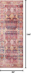 Loloi Layla Collection LAY-15 Magenta/Multi 2'-6" x 12'-0" .13" Thick Runner Rug, Soft, Durable, Vintage Inspired, Distressed, Low Pile, Non-Shedding, Easy Clean, Printed, Living Room Rug by CozyNest Decor