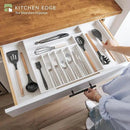 Premium Silverware, Flatware and Utensil Organizer for Kitchen Drawers, Food-Safe Contract Grade, Expandable from 18 to 33 In, White Bamboo by CozyNest Decor