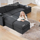 Modular Sectional Sofa Couches for Living Room Velvet Cloud Couch Oversized U Shaped Sectional Couch Convertible Sleeper Sofa Chaise Padded Armrests Cup Holder (Grey, 8 Seats) by CozyNest Decor