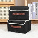 ANMINY 4PCS Storage Bins with Lid PU Leather Handles Storage Boxes PP Plastic Board Decorative Foldable Lidded Cotton Linen Fabric Home Cubes Baskets Closet Organizer Containers - Black, Small Size by CozyNest Decor
