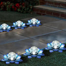 LEWIS&WAYNE Solar Garden Lights Outdoor, 3 Pcs Blue Lotus Flower Pathway Lamps with Cool White Crackle Glass Globe Led Lights for Patio Pathway Yard Balcony Garden Decorations by CozyNest Decor